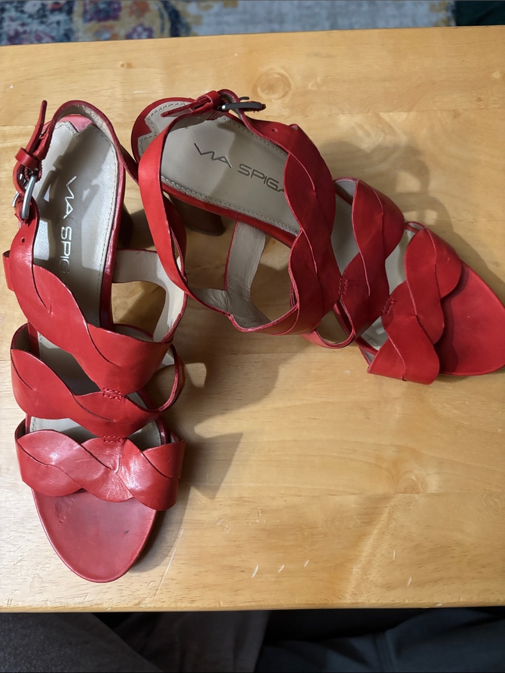 Via Spiga Red Braided Strap Block Heel Sandals